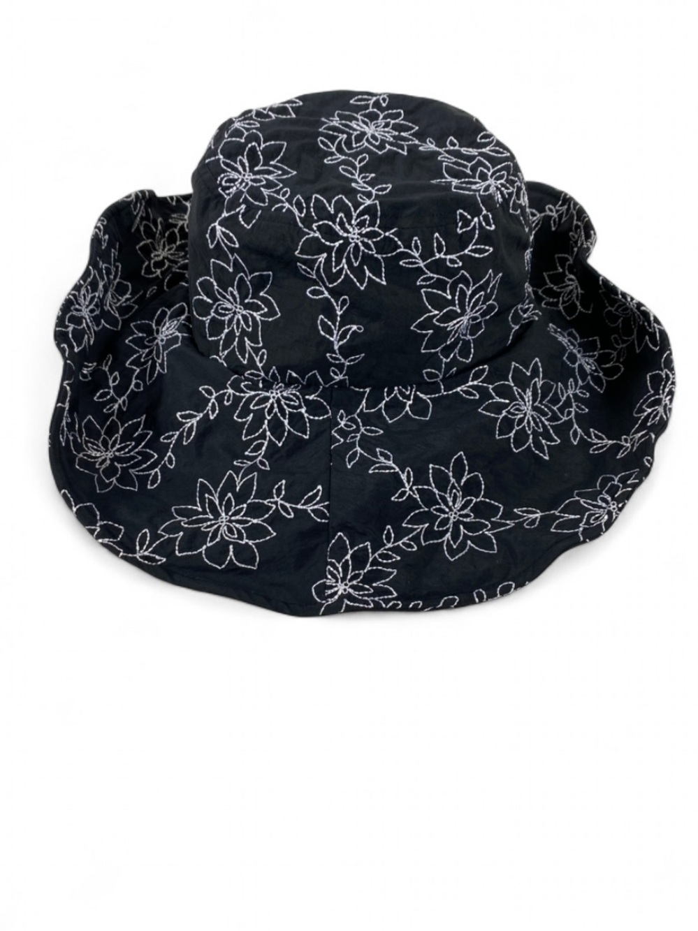 Columbia Women's Black Floral Wide Brim Sun Hat S/M Bendable Wire Brim